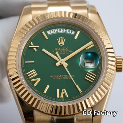 Rolex Day-date 8285 Movement 40mm Emerald Green Face Roman Numerals Markers Yellow Gold President Strap Men Watch